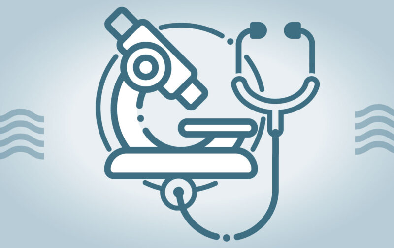 research icon: microscope and stethoscope