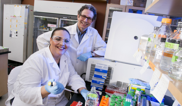 Dr. Bruce Klein and a colleague at work in a scientific lab