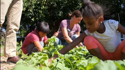 Young students in a garden